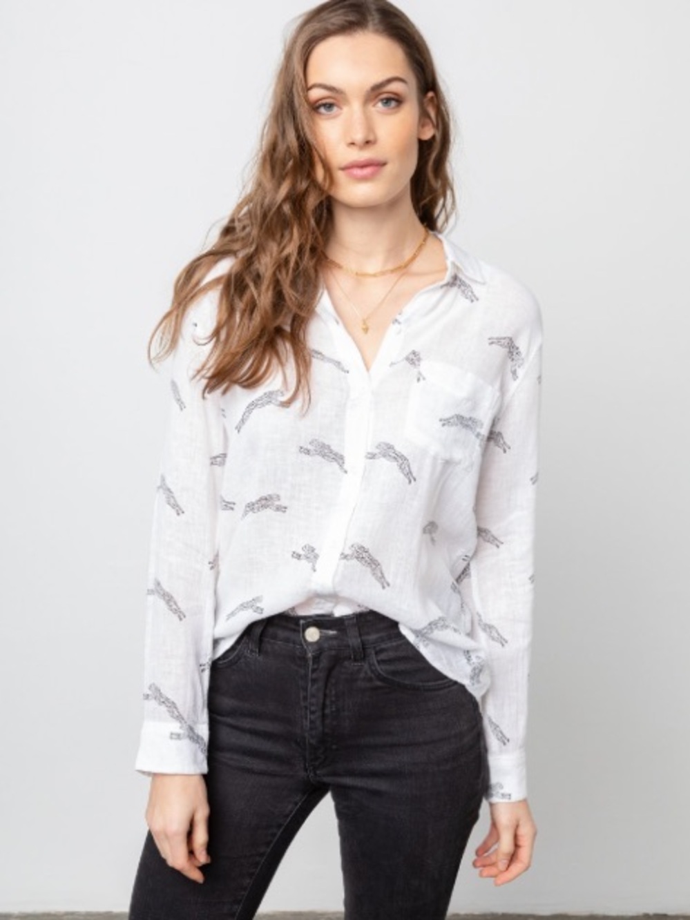 Rails White Button-Down Shirt with Black Cheetah Print